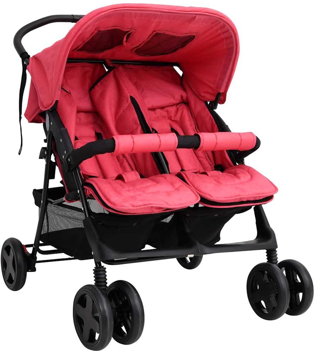 Bol.com vidaXL - Tweelingkinderwagen - staal - rood aanbieding