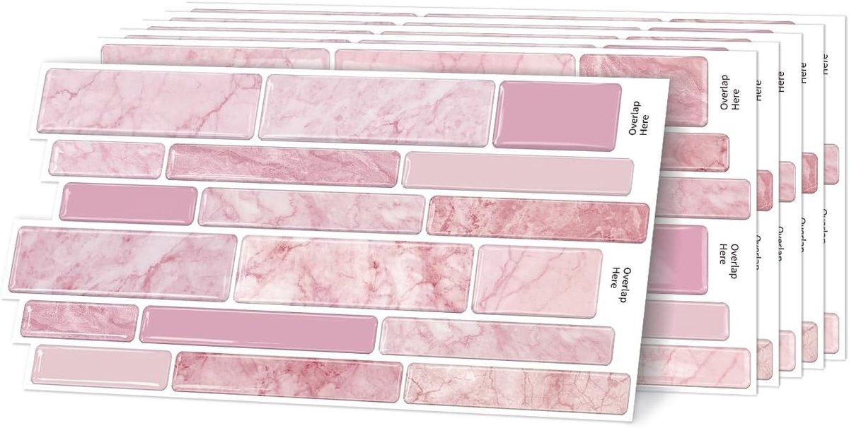 24.6 x 12 cm 3D Marmer Effect Zelfklevende Wandtegels voor Keuken en Badkamer, Waterdicht en Makkelijk te Verwijderen, Roze Decoratieve Stickers