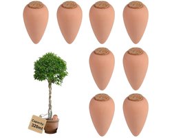 8×320ml Oyas Irrigatie met Kurken Waterkan voor Binnenplanten, Automatische Waterdispenser voor Bloemen en Groenten, Terracotta Pot voor Tuinonderhoud