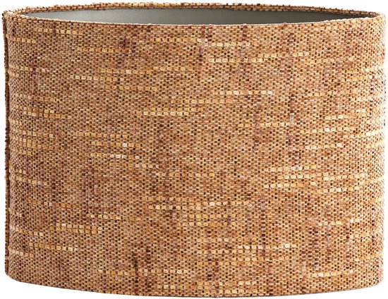 Abat-jour en tissu marron à la texture naturelle tissée. L'abat-jour est de forme ovale.