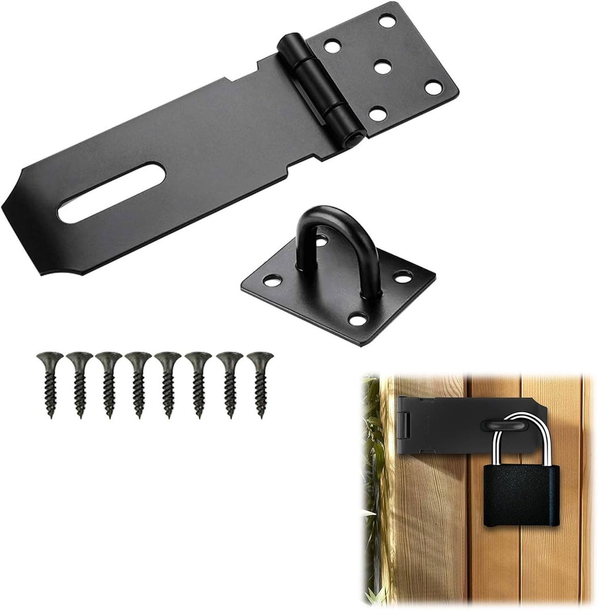 Robuuste Poortslot met Hasp en Stapel voor Deur, Rvs Hangslot Hasp en Stapel voor Schuur, Veiligheidsslot voor Houten Deuren en Schuren