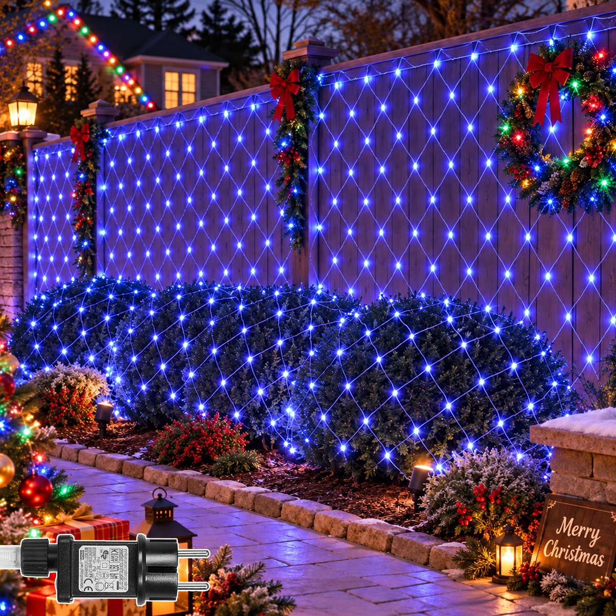 Lapamax LED Netverlichting - Kerstverlichting 1,5 x 1,5 m 96 LEDs Blauw - Met Koppelstekker - 31 V Laagspanning met 8 Lichtstanden en Geheugenfunctie - Lichtnet voor Heg, Muur en Kerstdecoratie