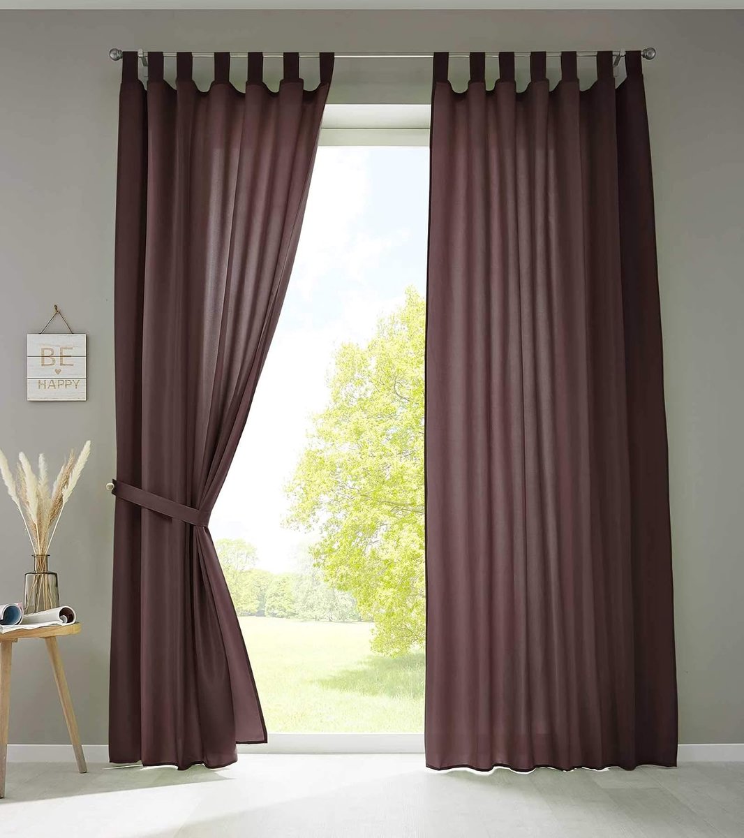 2-delige set gordijnen sjaal lussen »Berlin« HxB 225x140 cm bruin ondoorzichtig microsatijn lichtdoorlatend plooiband effen mat, 20400N2