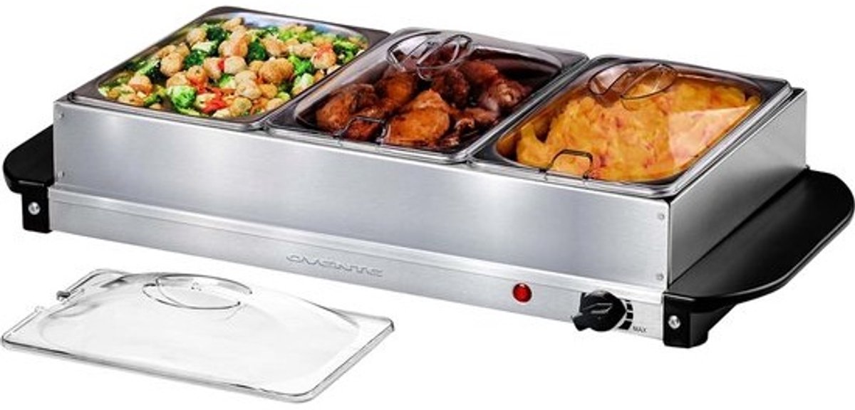 Elektrische Buffetwarmer met 3 RVS Warmhoudschalen (4,5L totaal) - Temperatuurregeling