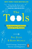 Boek "The Tools" met de ondertitel "5 Life-changing Techniques to Unlock Your Potential" door Phil Stutz & Barry Michels. Blauwe omslag met gele letters.