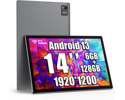 MESWAO B2 Tablet - 14 inch 1920*1200 IPS-scherm - WiFi - Bluetooth 5.0 - 32 MP + 5 MP Camera - 6GB RAM + 128GB ROM - Android 13 - 10000 mAh Batterij - Grijs