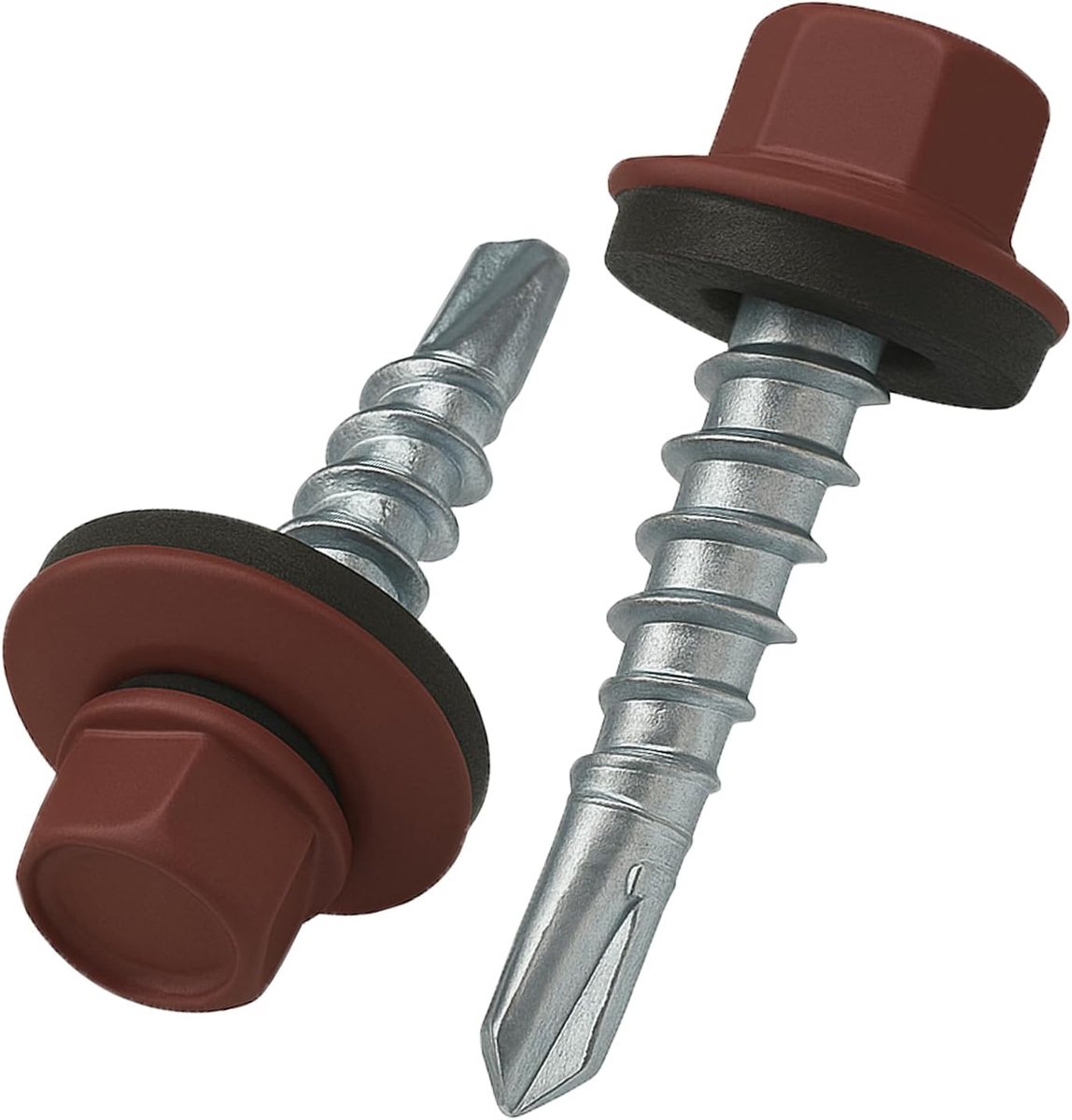 4.8 mm x 25 mm Dakschroeven, Zeskantkop, Zelfborend, Meerkleurig (RAL 3009 Oxyderood) Schroeven Met EPDM Afdichtring, Roestbestendige Verzinkte Geharde schroef (50 Stuk)