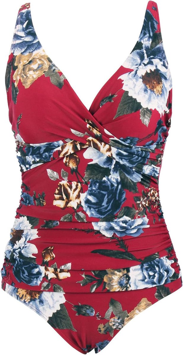 Badpak voor dames, eendelig, met V-hals en hoge taille, buikcontrole, push-up, zwempak, badmode
