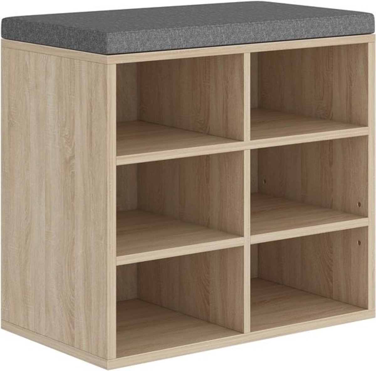 Opbergbank met zitvlak en 6 vakken - verstelbare planken - 30x60x52,7 cm - wit eiken