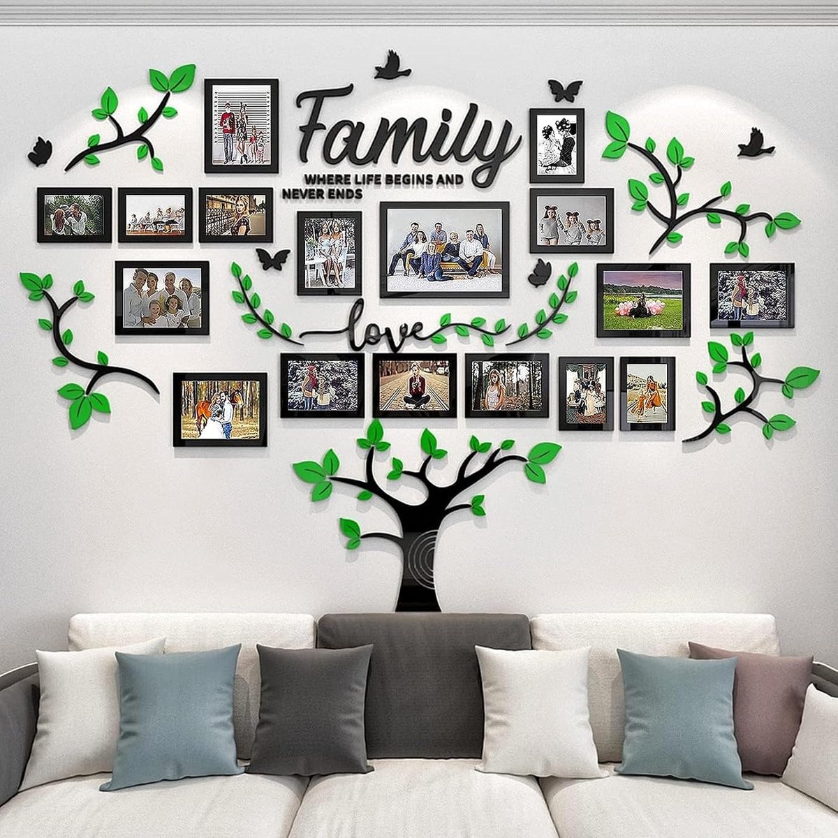 Levensboom - 3D-muurstickers DIY fotolijst muursticker boom muursticker woonkamer slaapkamer (groen, 146 x 207 cm)
