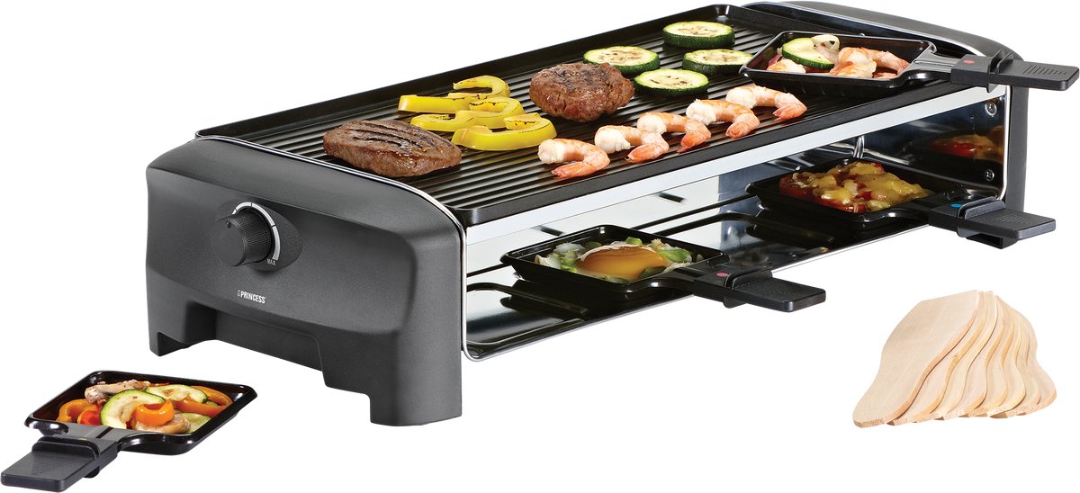 Bol.com Princess Gourmetstel 162840 - Raclette 8 personen - Grill and Bakplaat - Groot - 2 meter snoer - Regelbare thermostaat -... aanbieding
