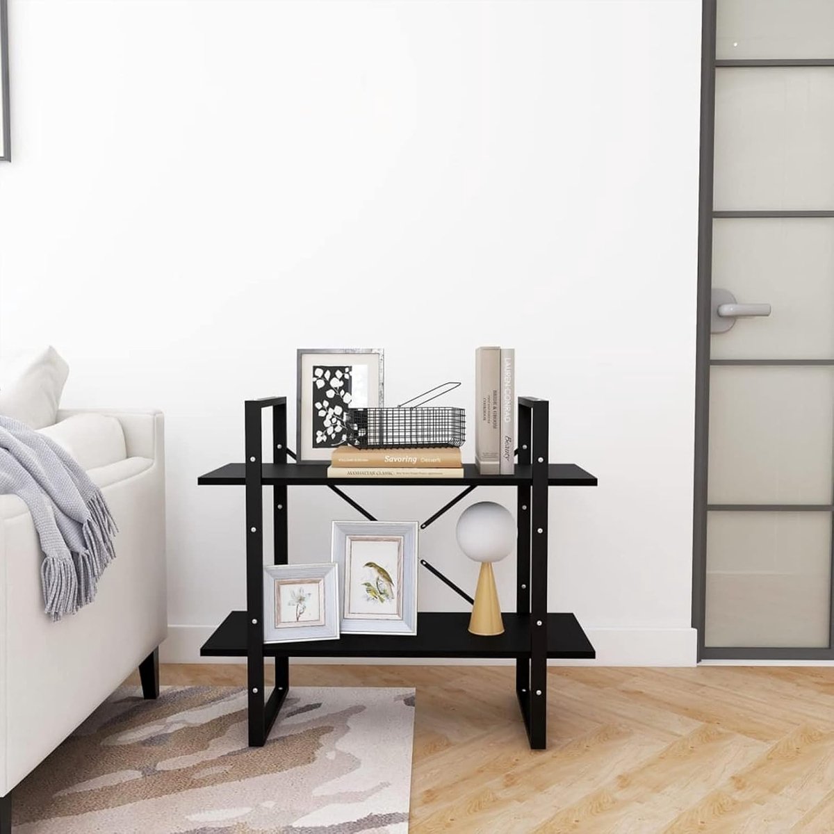 Boekenkast 2 vakken staand rek kantoor plank wandrek opslag rek huishoudrek grenen massief hout zwart 80x30x70 cm
