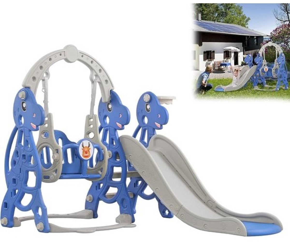 4-in-1 Speeltoestel voor Kinderen: Glijbaan met Schommel, Klimwand en Basketbalmand voor Binnen en Buiten