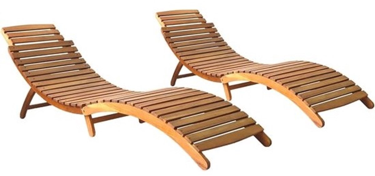 Set van 2 Inklapbare Houten Ligstoelen voor Tuin en Buiten