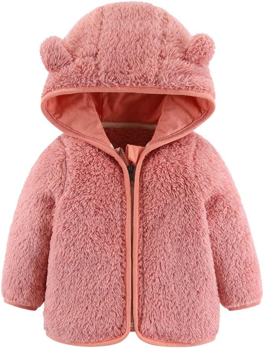 Baby Jongens Meisjes Fleece Hoodie met Oren Warme Kinderen Cartoon Beer Rits Buitenjack 0-24 Maanden