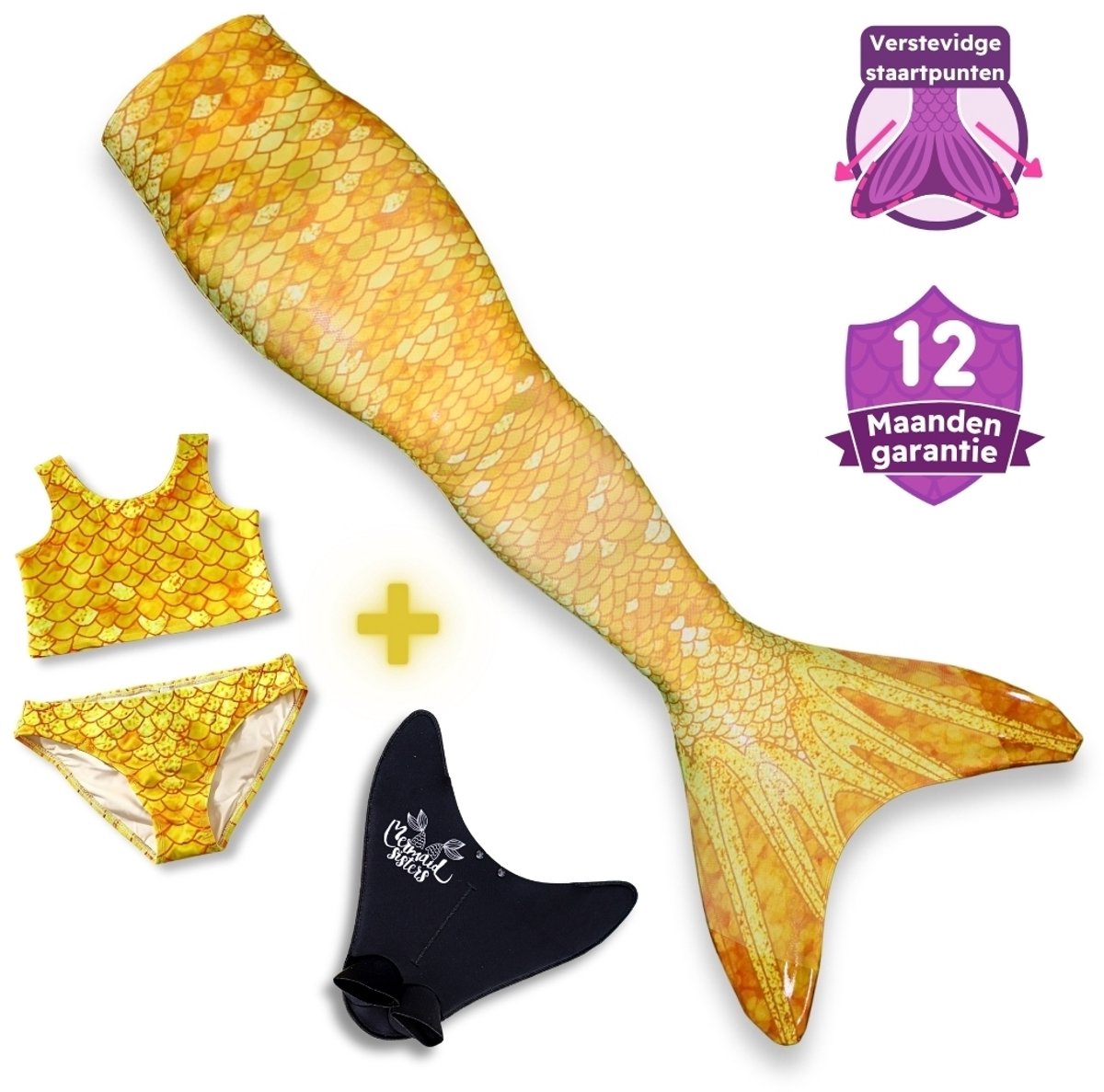 Mermaid Sisters Prinses Frida - Zeemeermin Staart met Monovin voor Meisjes - Geel - Maat 122-134