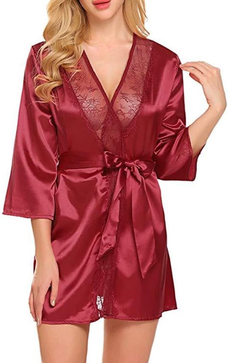 kimono-badjas voor dames, sexy kanten zijdeachtige satijnen badjas voor bruid, bruidsmeisje, lingerie, badjassen, diepe V-hals, ochtendjas, klaarmaken, nachtkleding, zachte nachtjapon met