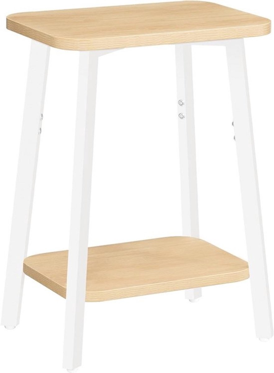 Rechthoekige Bijzettafel met Planken voor Kleine Ruimtes | Salontafel & Nachtkastje | Wit & Natuurlijk Hout
