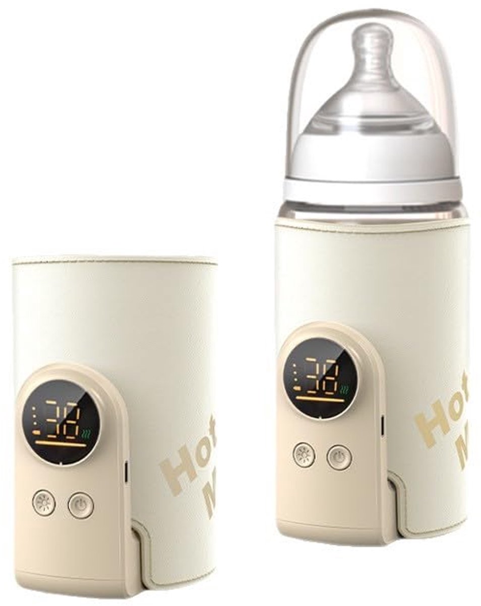 Flessenwarmer voor baby's - draagbaar met 8000 mAh batterij - led-display - 6 temperatuurstanden van 38-50 °C - ShopVlot