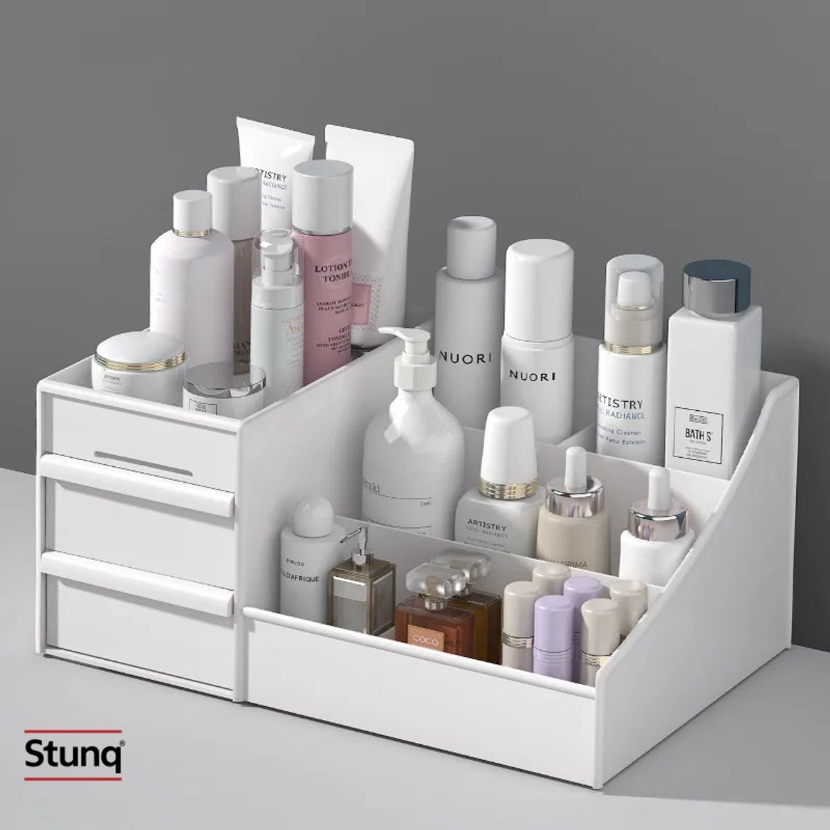 Stunq® Witte Make-up Organizer met 2 Lades – Kunststof Cosmetica Opbergdoos
