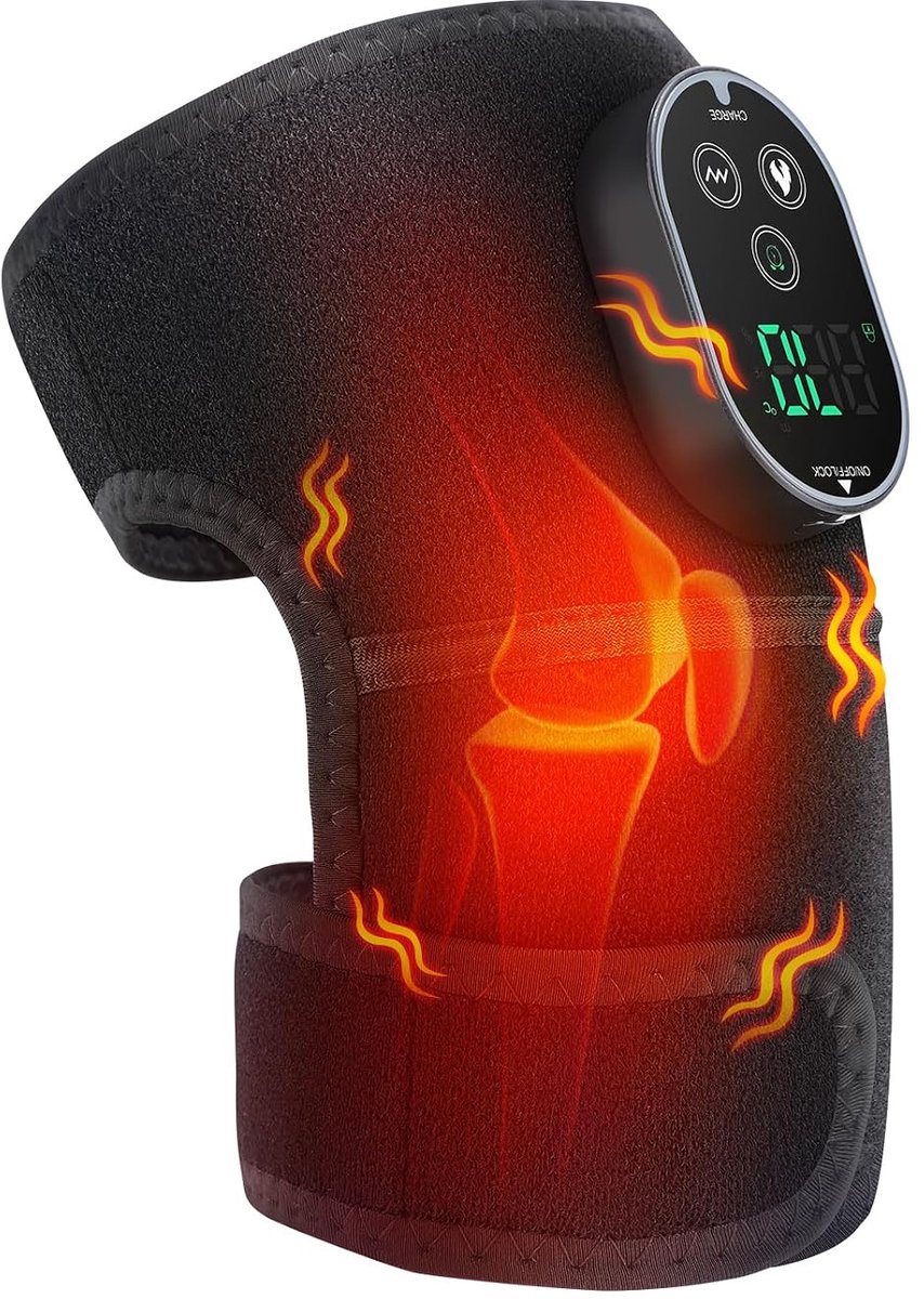 Draadloze Verwarmde Kniebrace Wrap - Knie Verwarmingskussen Met Touchscreen Bediening, Knie Schouder Elleboog Verwarmingskussen Met 6 Verwarmingsniveaus, 3 Massagestanden,Timer Instellingen