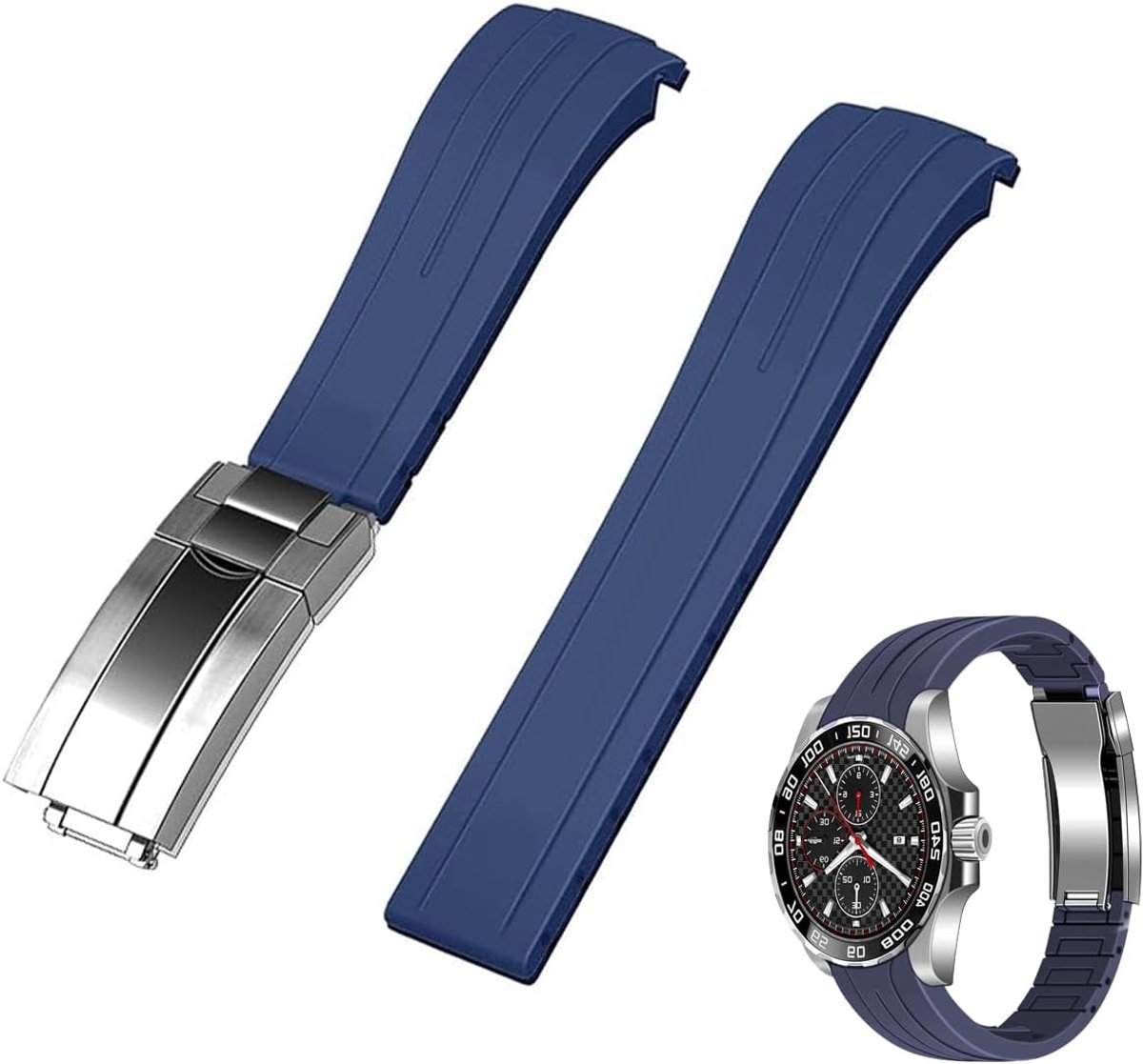 Horlogebanden, 18 mm, 20 mm, 22 mm, gebogen einde, taps toelopend, rubberen vervangende horlogeband, voor mannen en vrouwen, met klassieke duikgesp