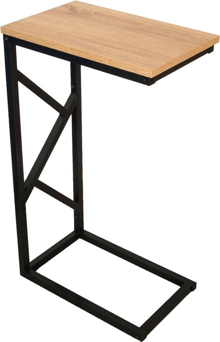 Houten Bijzettafel met Metalen Frame - Industriële Stijl voor Woonkamer en Balkon - Eenvoudige Montage 40 x 25 x 68 cm