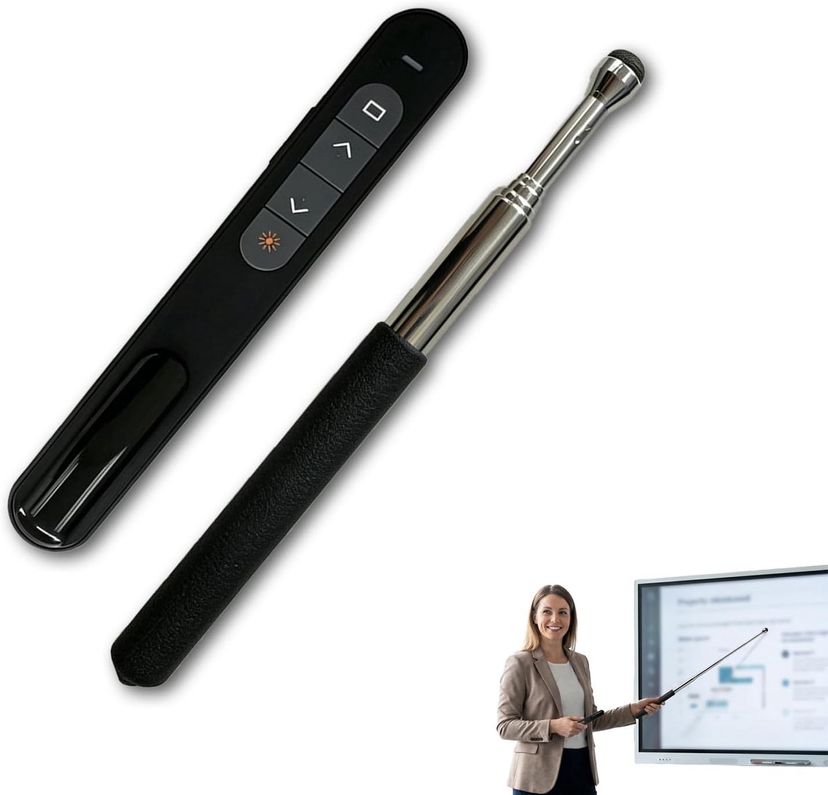 100 m bereik en vingerlezer, presentatie-afstandsbediening, draadloos, PowerPoint Clicker met volumeregeling, presentator voor Mac, PC, laptop, multifunctionele pennen
