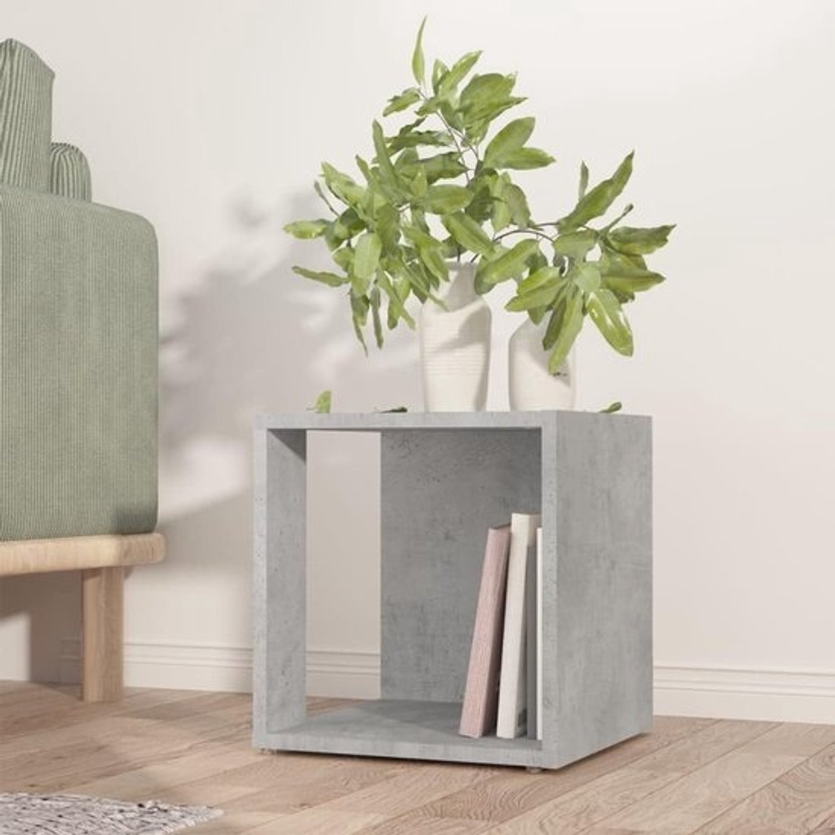 Rustieke bijzettafel 33x33x34,5 cm - Hout en betonlook grijs