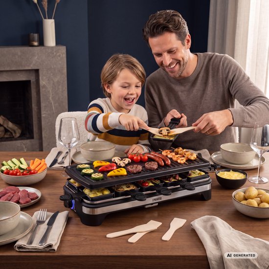 Princess Gourmetstel XL 162650 - Raclette 10 personen - Grill & Bakplaat - Groot 49x21cm - 2 meter snoer - Regelbare thermostaat - 1500W - Zwart - 10 pannetjes — afbeelding 4