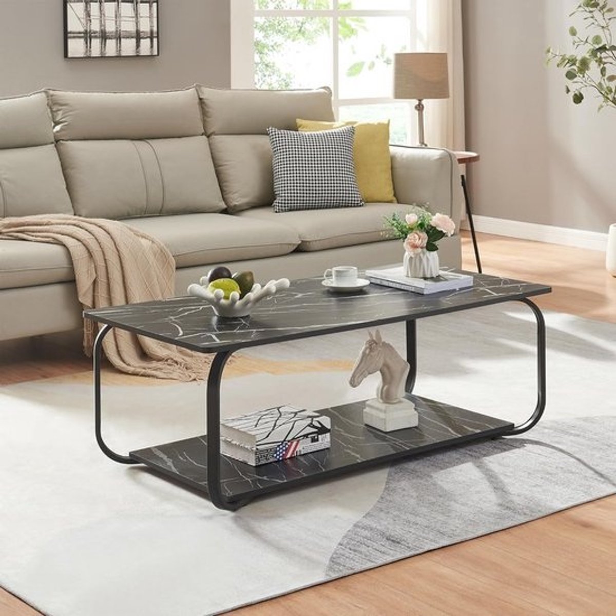 Rechthoekige Salontafel met Marmerlook en Onderblad - 120x60 cm