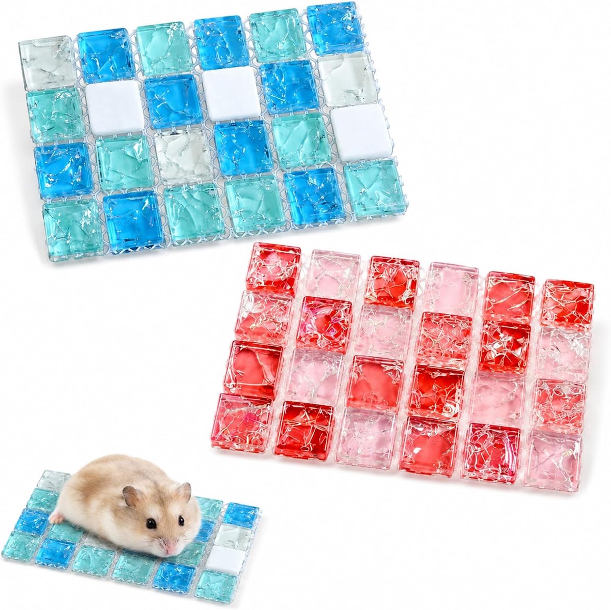 Koelmat voor hamsters, koelmat voor cavia's, konijnen, koelkussen, hamster, koelpad, zomer, cavia's, slaapmat, bed, 2 stuks