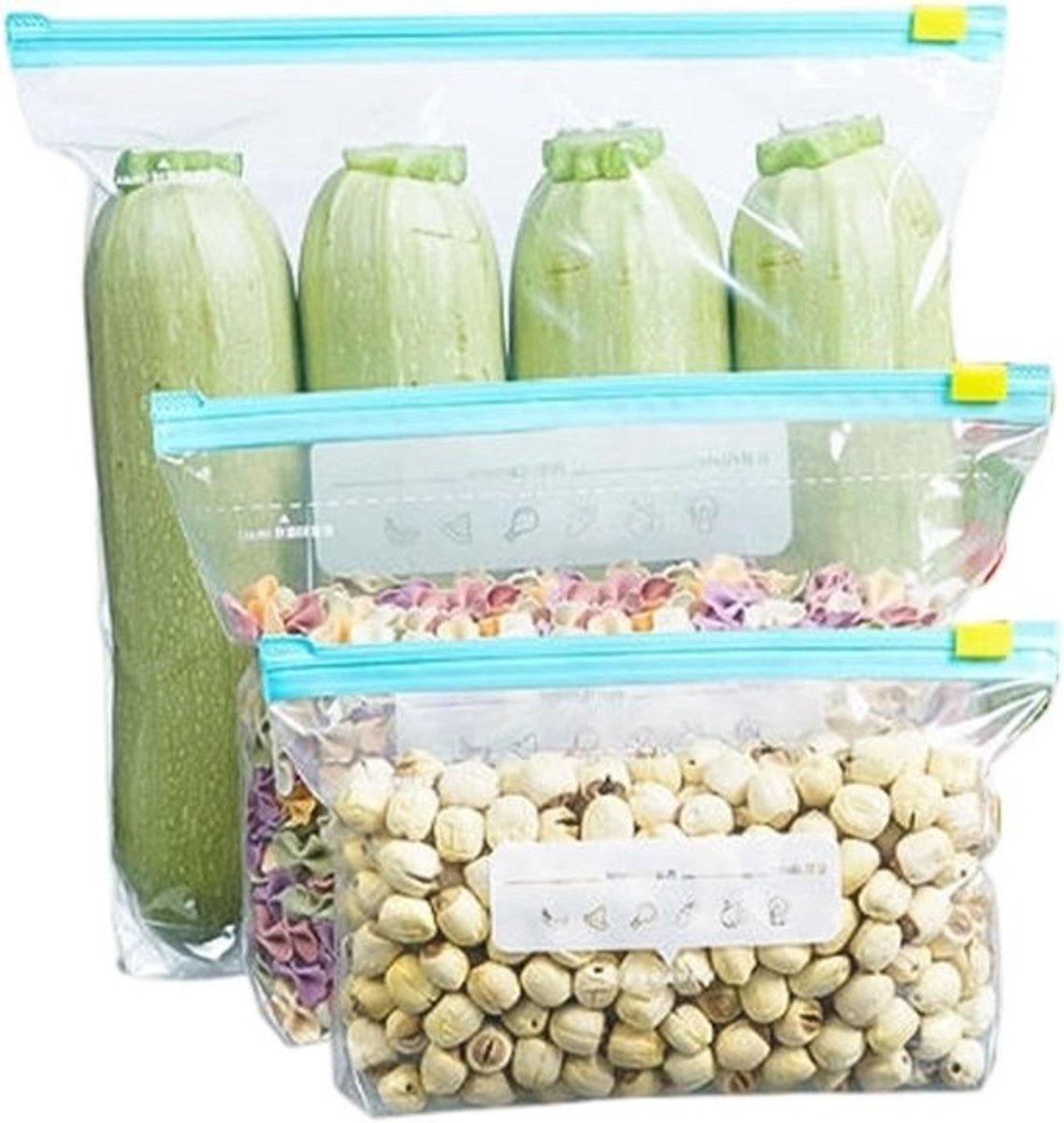 45 Pcs Zip Freezer Bags, 3 Sizes, Freezer Bags with Clip Closure, Freezer Bags with Slider, PE Material, Reusable Zip - ShopVlot