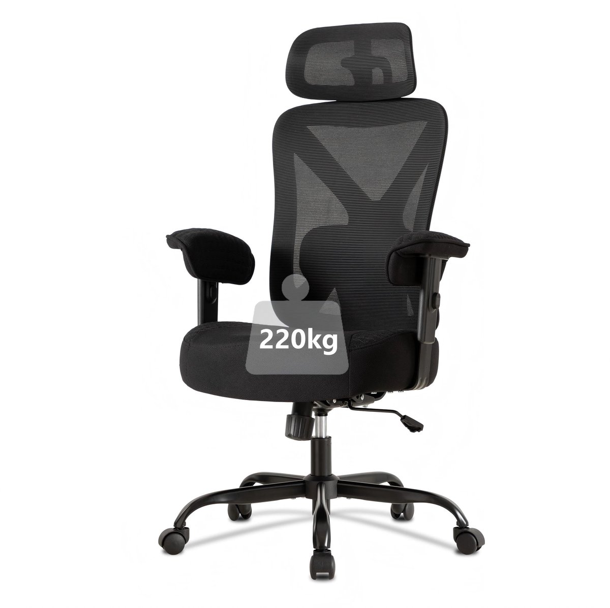 UEV Ergonomische Bureaustoel, tot 220 kg, Gamingstoel, Schommelfunctie, Zwart