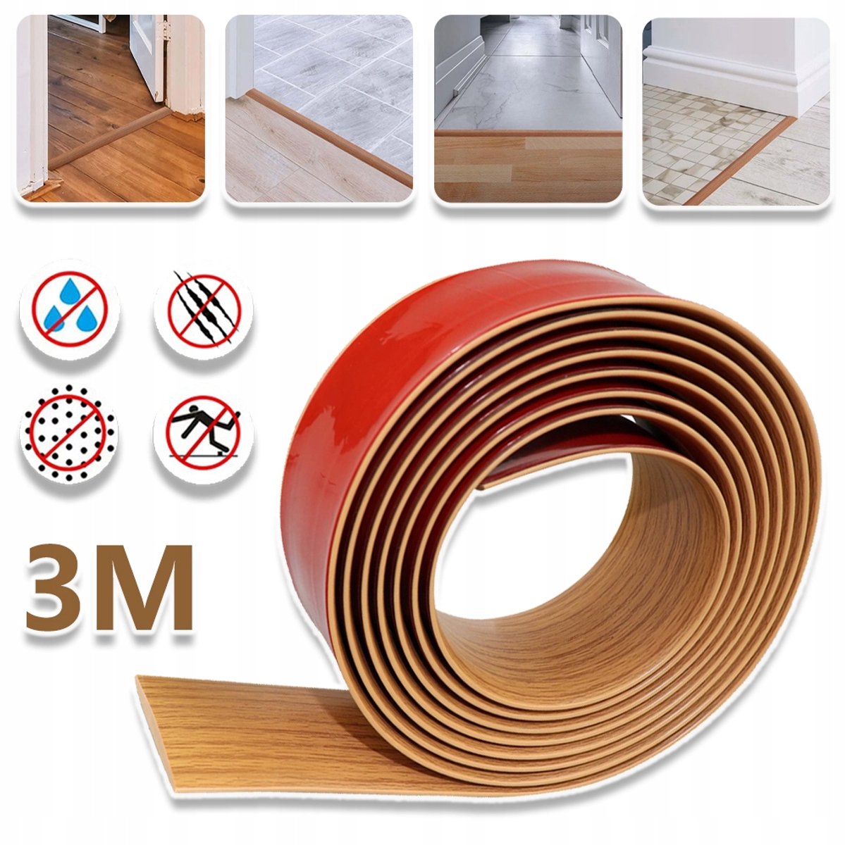 Zelfklevende PVC-Randafwerking – 3 m x 5 cm Flexibele Slijtvaste Strook Met Houtnerfstructuur – Sterke Lijm En Op Maat Te Snijden – Voor Tegels, Laminaat En Houten Vloeren – Geel Eikenhout