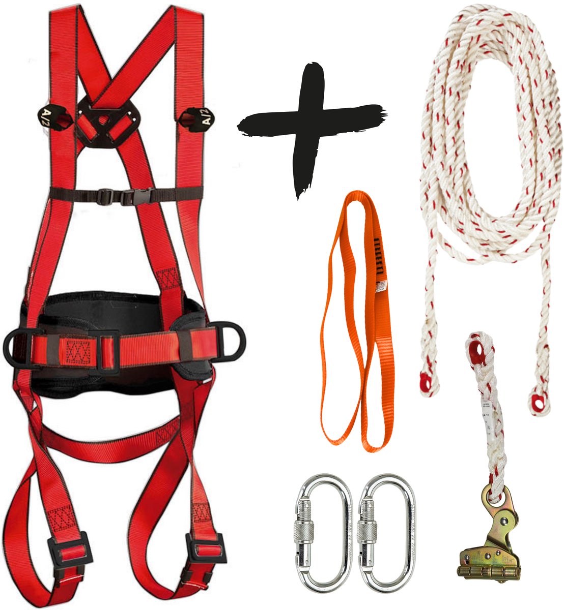 Valbeveiligingsset Harnas Maixpro met veiligheidslijn 10m, lijnklem en ankerstrop 0,8m - Veiligheidsharnas M-L-XL - Schuine daken set - Complete Valbeveiliging Set - Ankersling