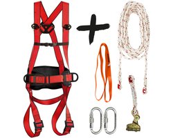Valbeveiligingsset Harnas Maixpro met veiligheidslijn 10m, lijnklem en ankerstrop 0,8m - Veiligheidsharnas M-L-XL - Schuine daken set - Complete Valbeveiliging Set - Ankersling