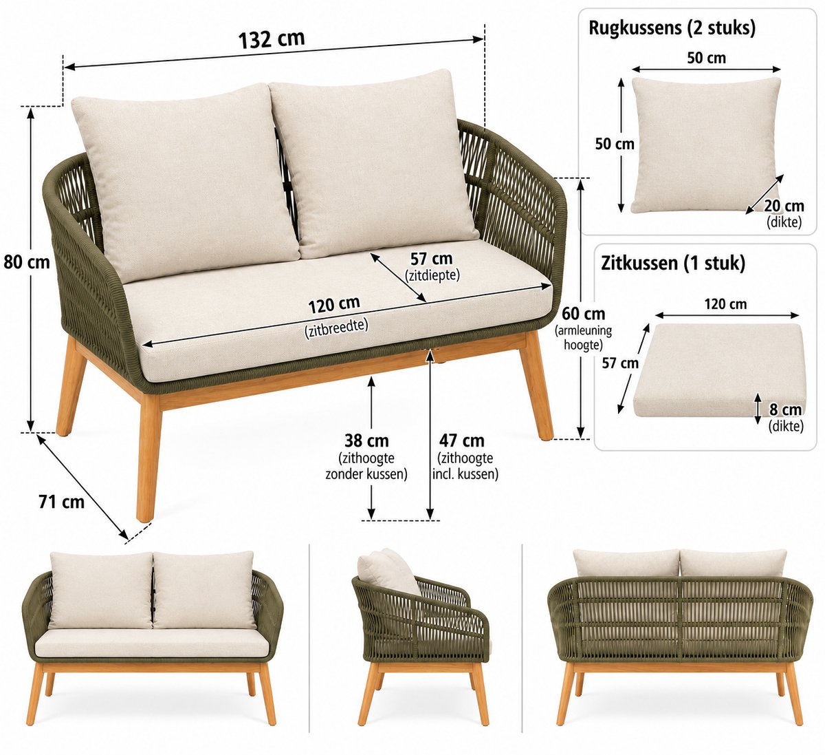 null Saliegroen Acaciahouten Loungeset - afbeelding 5