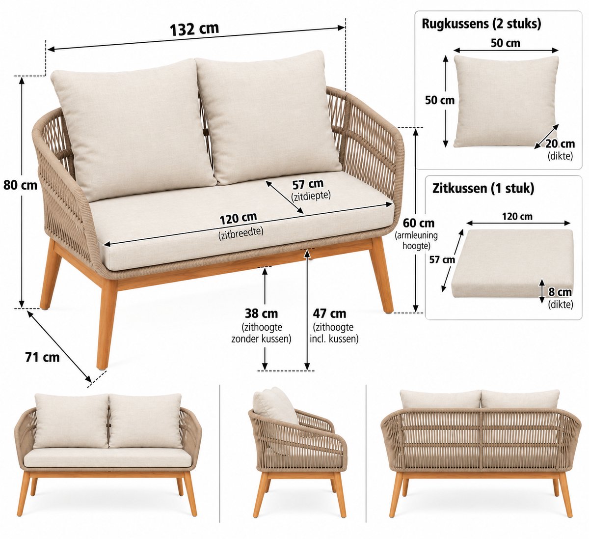 null 4-Delige Beige Tuinset Loungeset - afbeelding 5