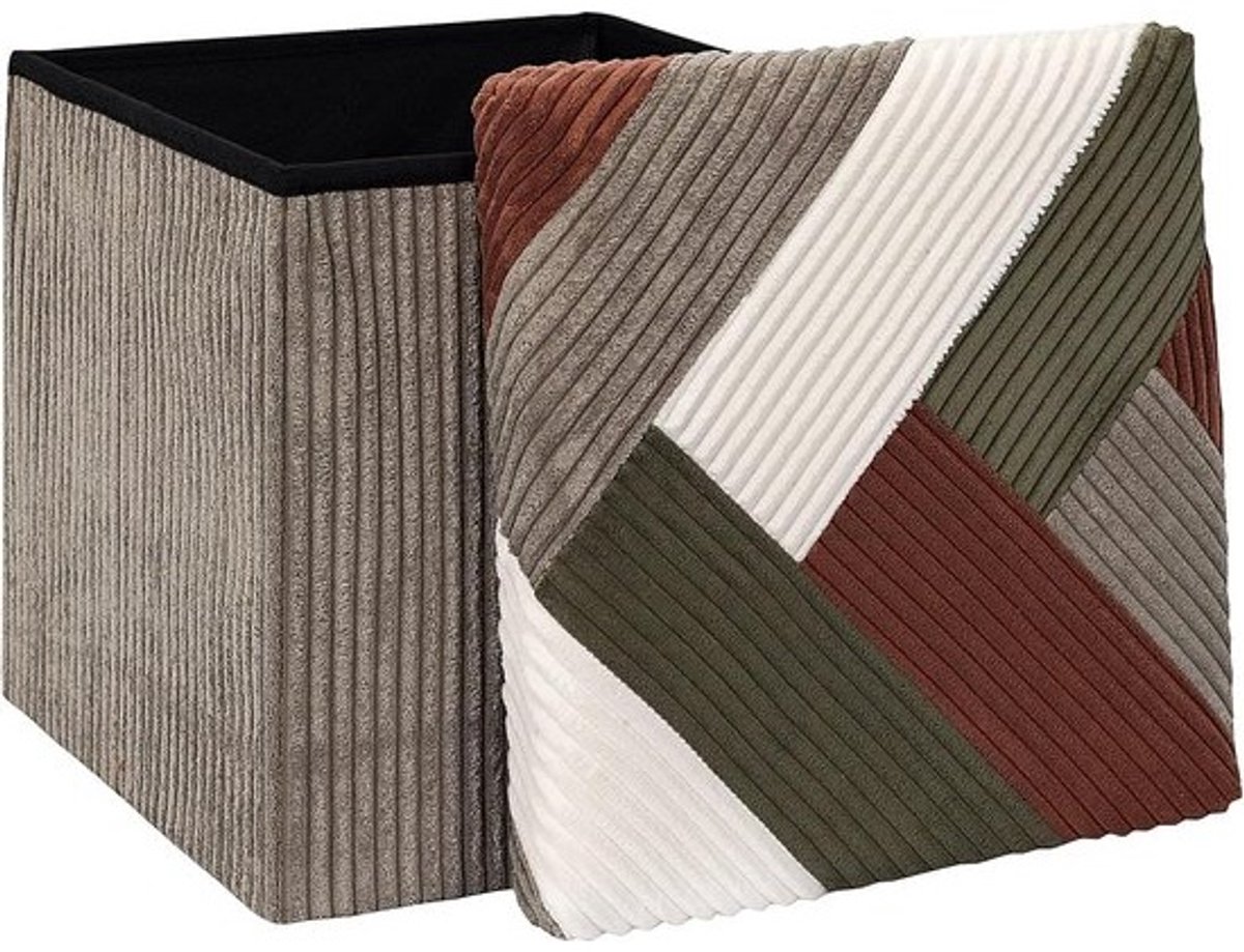 Opbergpoef Opvouwbaar Patchwork Ribfluweel Multifunctioneel - Elegant Design voor Woonkamer en Slaapkamer
