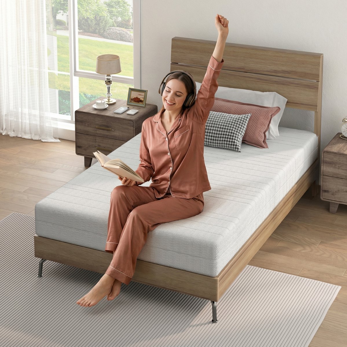 MEUNIQ Koudschuimmatras 140 x 200 cm, 20 cm hoog, gemiddelde hardheid, D25-schuimkern, 3D-ventilatiehoes en afneembare wasbare hoes, wit