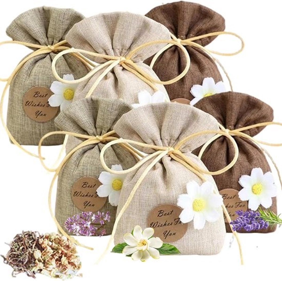 6 Stuks Geursachets Set - Natuurlijke Lavendel, Gardenia & Lila Geur voor Kledingkast, Lade & Auto