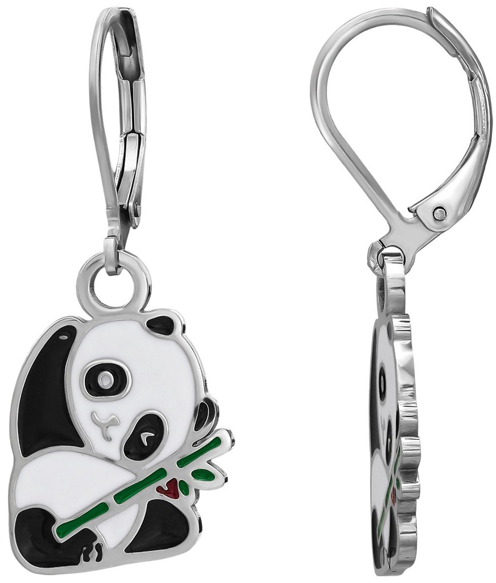 Joy|S - Panda bedel oorbellen - Brisure sluiting - Chirurgisch staal - zwart wit - ip/pvd - pandabeer met leverback - kinderoorbellen