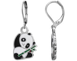 Joy|S - Panda bedel oorbellen - Brisure sluiting - Chirurgisch staal - zwart wit - ip/pvd - pandabeer met leverback - kinderoorbellen