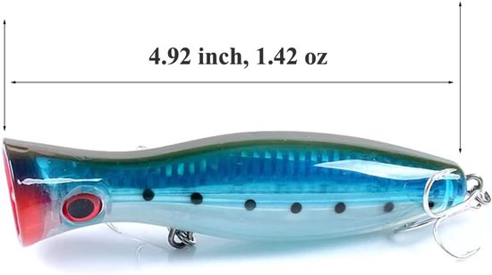 Deze 3-delige set harde poppers is ideaal voor het vissen in zout water en bestaat uit grote poppers die ver geworpen kunnen worden en geschikt zijn voor baars, zalm, forel, snoekbaars, rode snapper en andere vissoorten. (Prijs: 38) — afbeelding 2