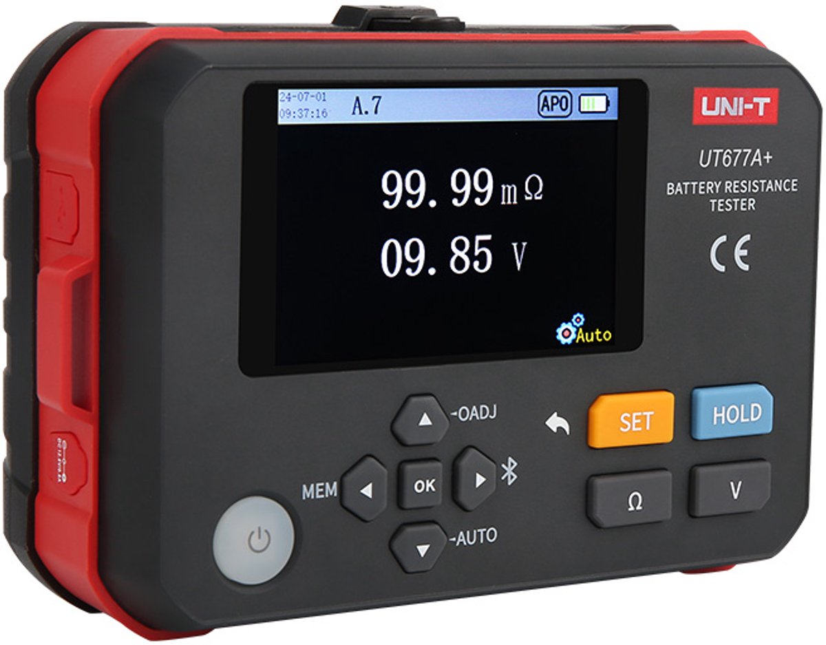Accuweerstandstester 0,000mΩ~3Ω, 0,000V~71,00V, 4-draadsmeting, opslag 500 metingen, Bluetooth, UNI-T