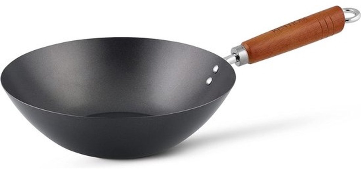 Koolstofstaal Wok met Dubbele Antiaanbaklaag en Platte Bodem, 27 cm