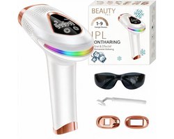 IPL Laser Ontharingsapparaat - Laser Ontharing - Pijnloos Ontharen met Ice Cooling - Permanente Ontharing voor alle Lichaamsdelen - voor Mannen en Vrouwen - 9 Verschillende Standen - Inclusief Beschermbril en Scheermes - Epileerapparaat Dames