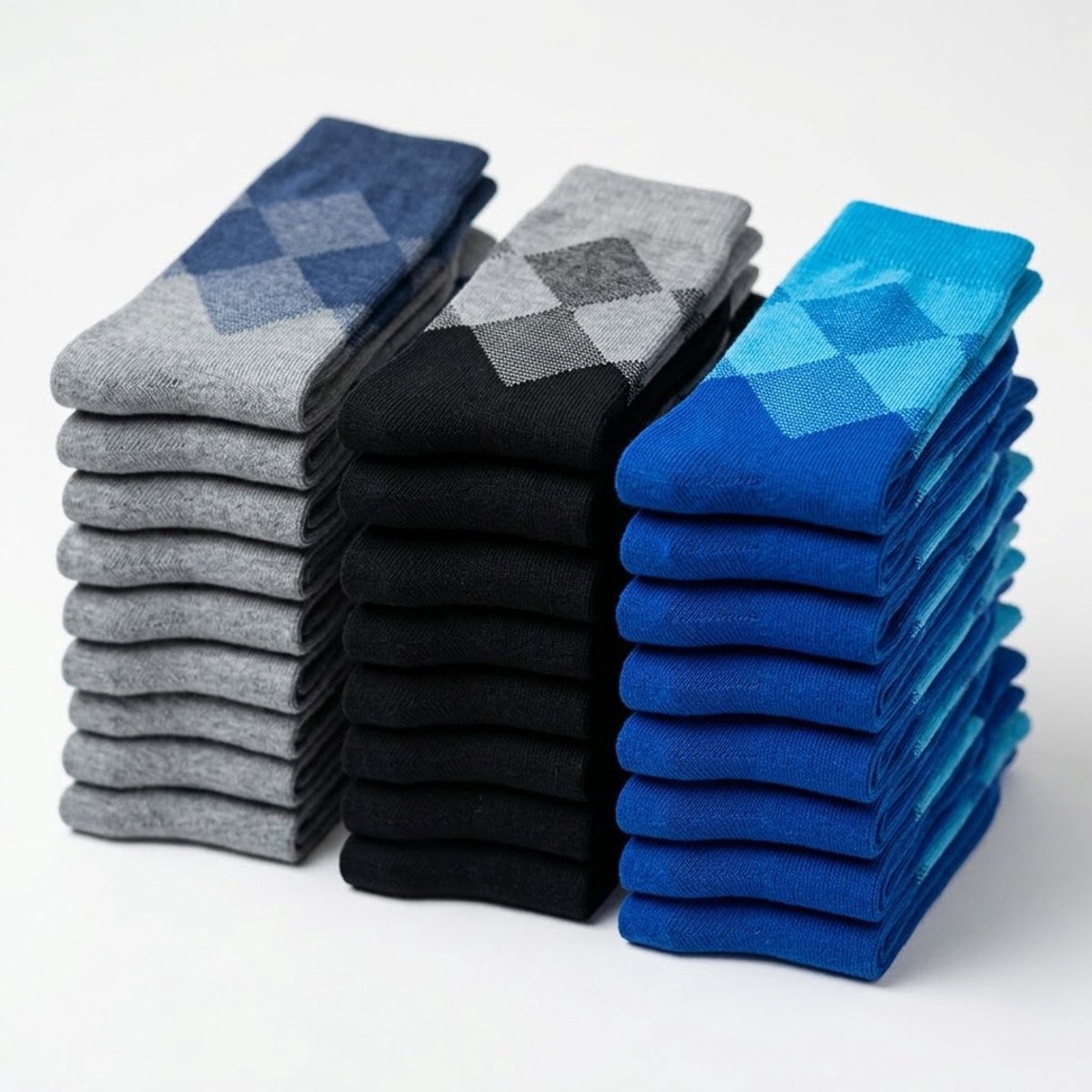 24 Paar – Gianvaglia – Katoenen Herensokken – Blauw & Grijs – Geruit
