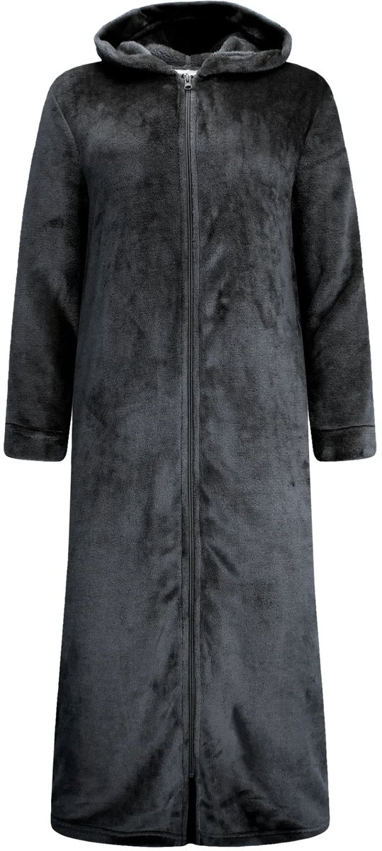 Gaubert® Gaubert Unisex Extra Lange Fleece Badjas Met Rits En Capuchon – Zwart